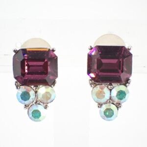 Vintage Givenchy Amethyst & AB Clip-On Earrings – Silver, Signed, Pristine